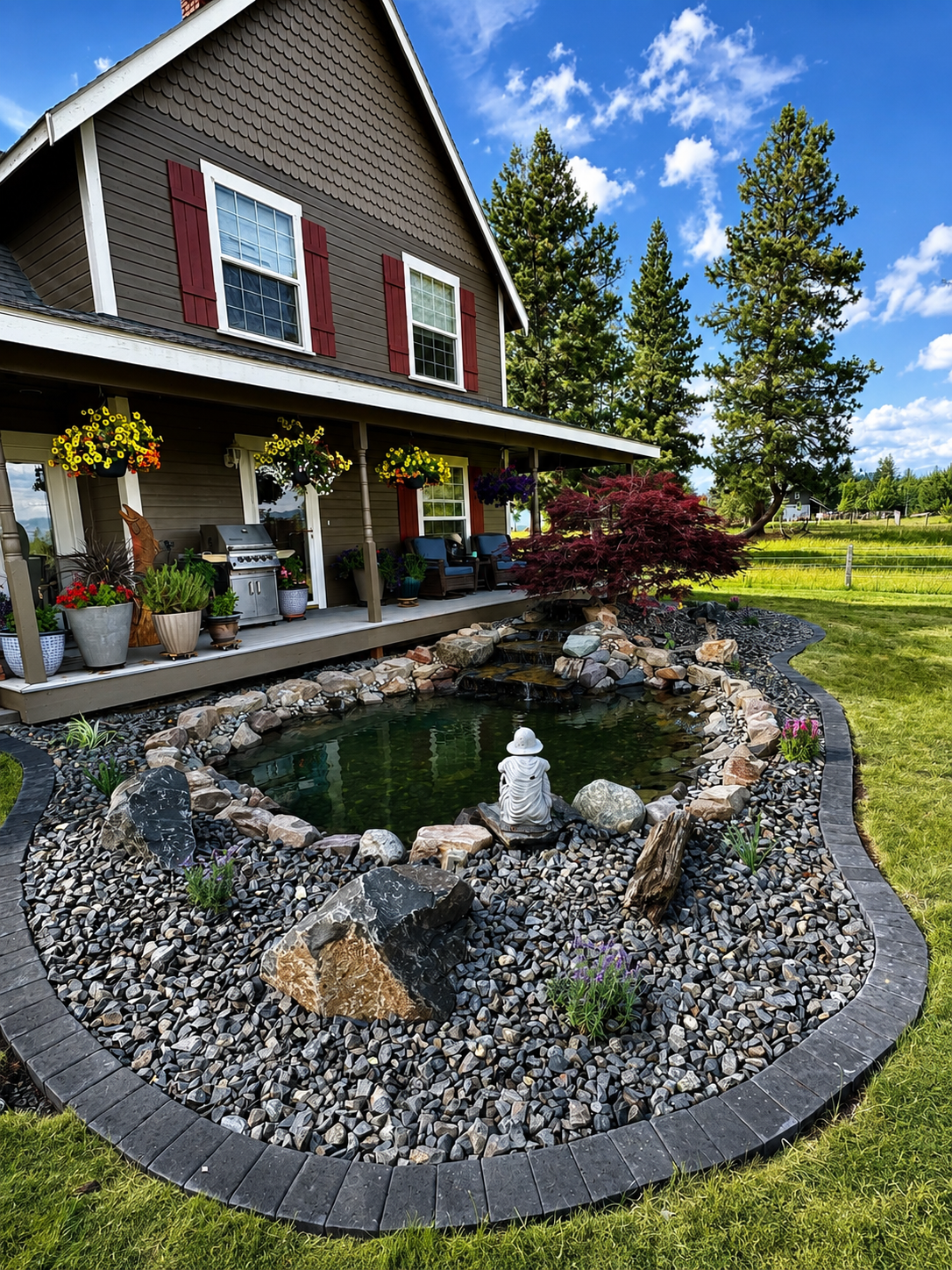 Custom landscape pond and water feature in Yakima, WA